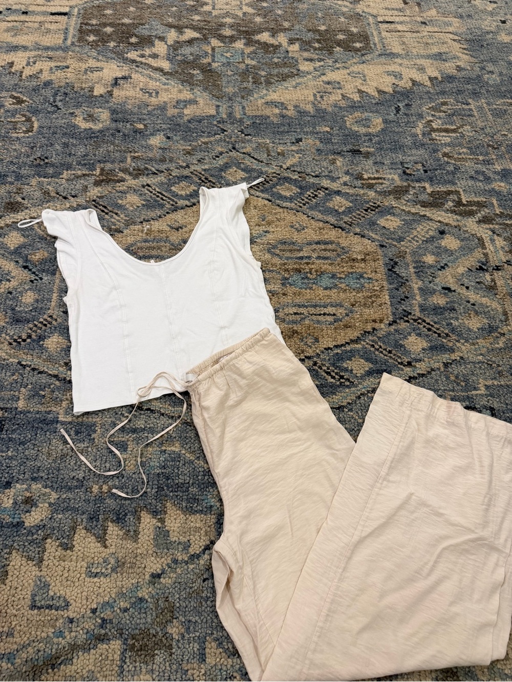 Free people fleur tank and H&M Women's Lightweight Drawstring Pants in Beige
